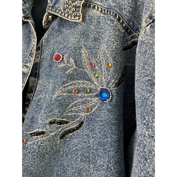 Vintage Pretty Bleu 80's 90's Denim Acid Wash Bedazzled Button Women's top Large - Picture 2 of 6